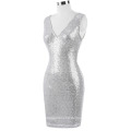 Kate Kasin Sexy Kurz Shinning Sequined Ärmellos V-Ausschnitt V-Back Bodycon Bleistift Party Kleid KK001069-1